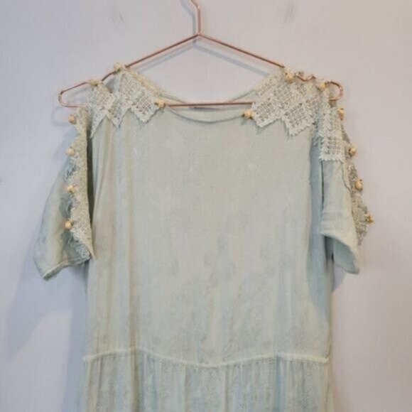 Vintage Carol Peretz 100% Silk Floral Lace Shoulder Hem Midi Maxi Dress - Picture 12 of 13